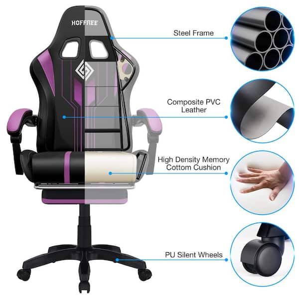 Hoffree Faux Leather Massage Ergonomic Game Chair Big and Tall