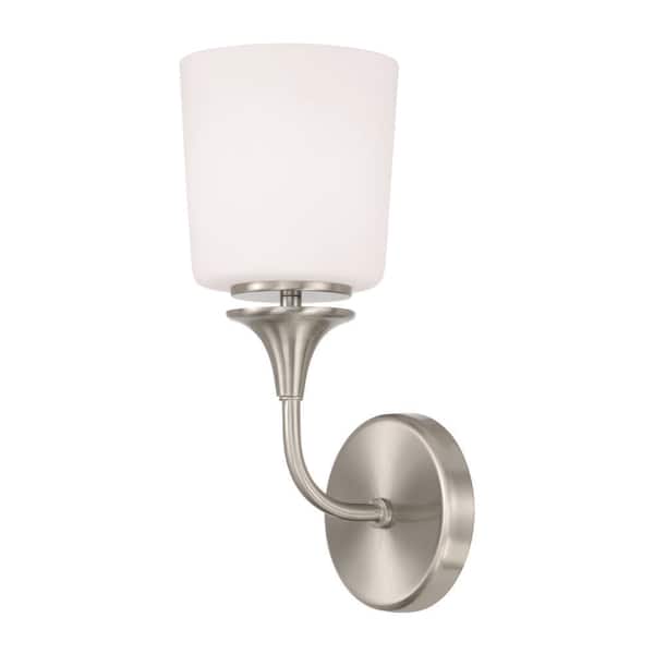 Presley 5.5 in. 1-Light Sconce in Brushed Nickel with Soft White Glass