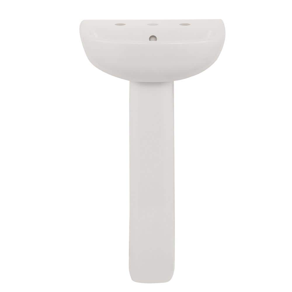 Compact White Vitreous China Pedestal Bathroom Sink with Overflow