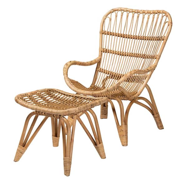 Baxton Studio Earvin Natural Brown Armchair and Ottoman Set