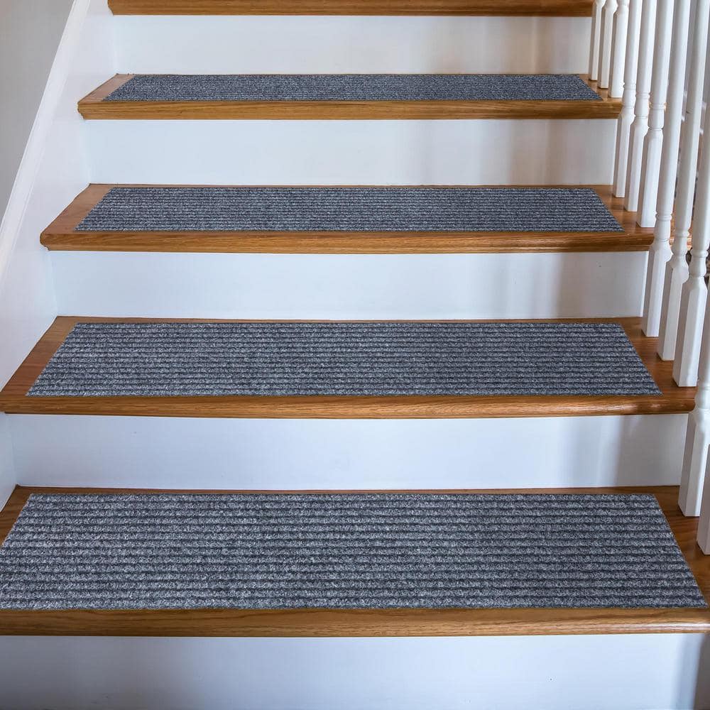Gray Non-Slip Rubberback Ribbed Stair Treads Set of 7