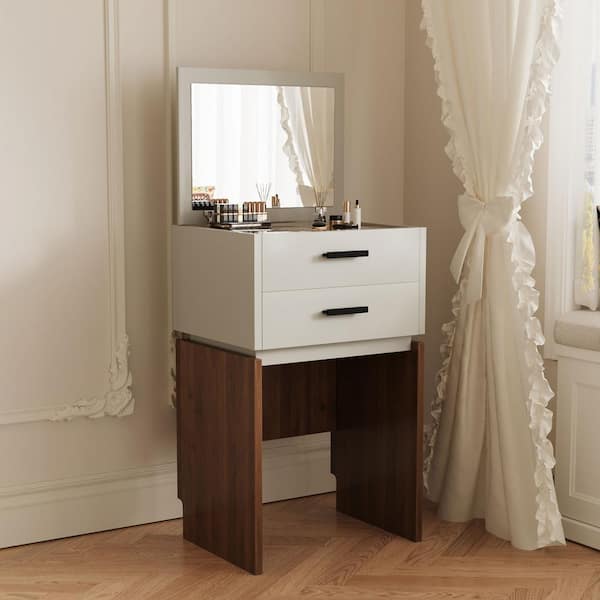 Modern Mid-Century Mini Makeup Vanity Set (with Mirror and Stool)