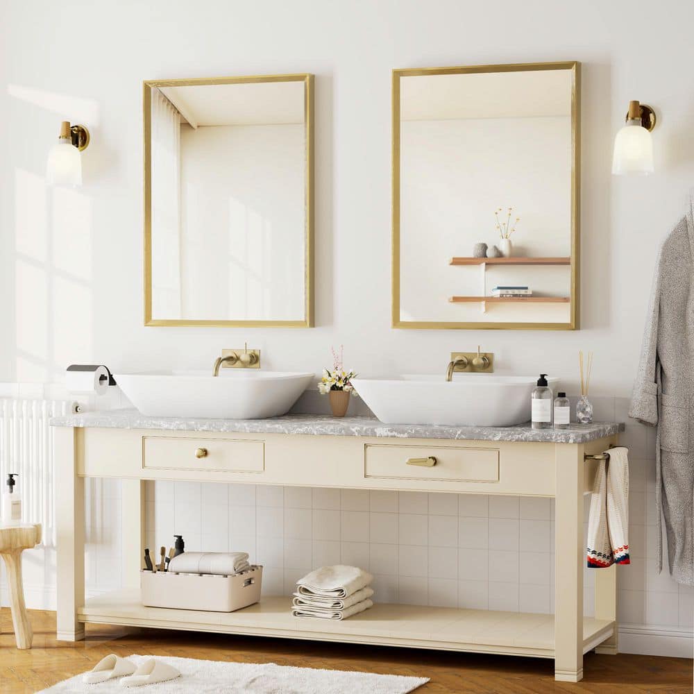 22 in. W x 30 in. H Modern Beveled Aluminum Frame Rectangular Wall Mirror, Brushed Gold (2-Pieces) price history on PriceWatchPro