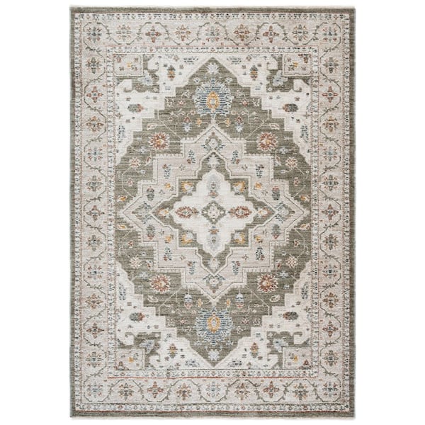 Vintage Rosewood 8 ft. x 10 ft. Green/Ivory Medallion Area Rug