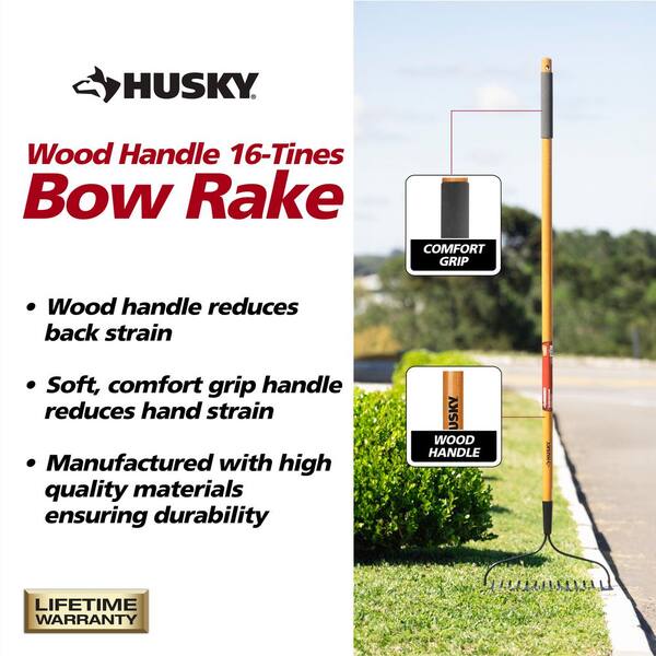 Husky Hand Rake Husky 57 in. Wood Handle 16-Tine Bow Rake 77105-942 - The Home Depot