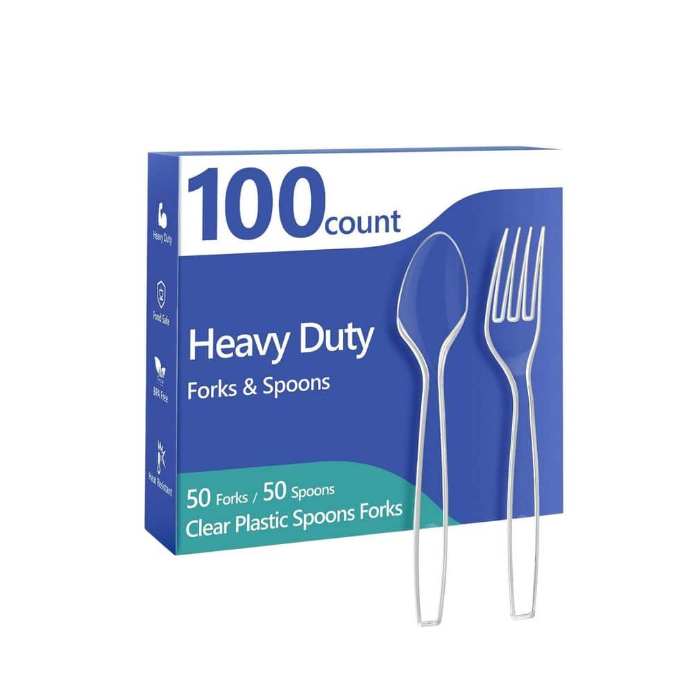 Pre Rolled Silverware Set Disposable 100-Piece Disposable Plastic Cutlery Set - Forks, Knives, Spoons In White, Black & Clear - Reusable & Perfect For Parties Plastic Forks Silver - Foto 11