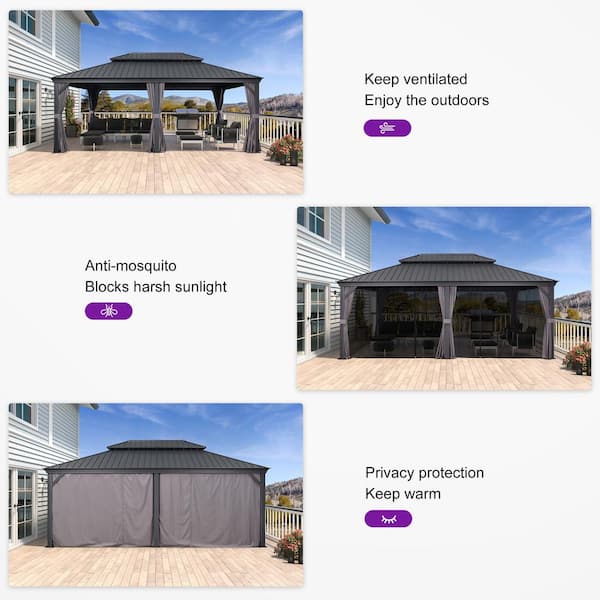 PURPLE LEAF 14 ft. x 20 ft. Luxury Patio Outdoor Gazebo for