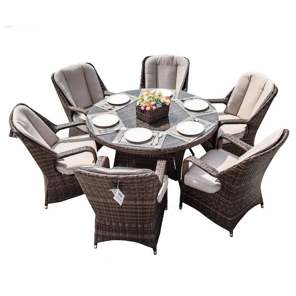 Direct Wicker Cordella Brown 7 Piece, Outdoor Round Table And Chairs