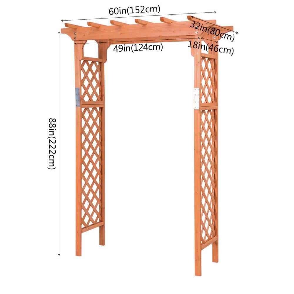 Tall Orange Fir Wood Garden Arbor with Lattice Panels