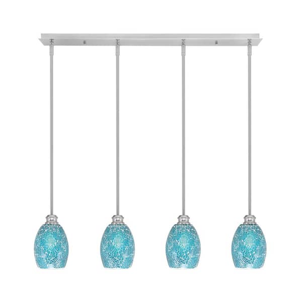 Unbranded Albany 60-Watt 4-Light Brushed Nickel Linear Pendant Light with Turquoise Fusion Glass Shades and No Bulbs Included