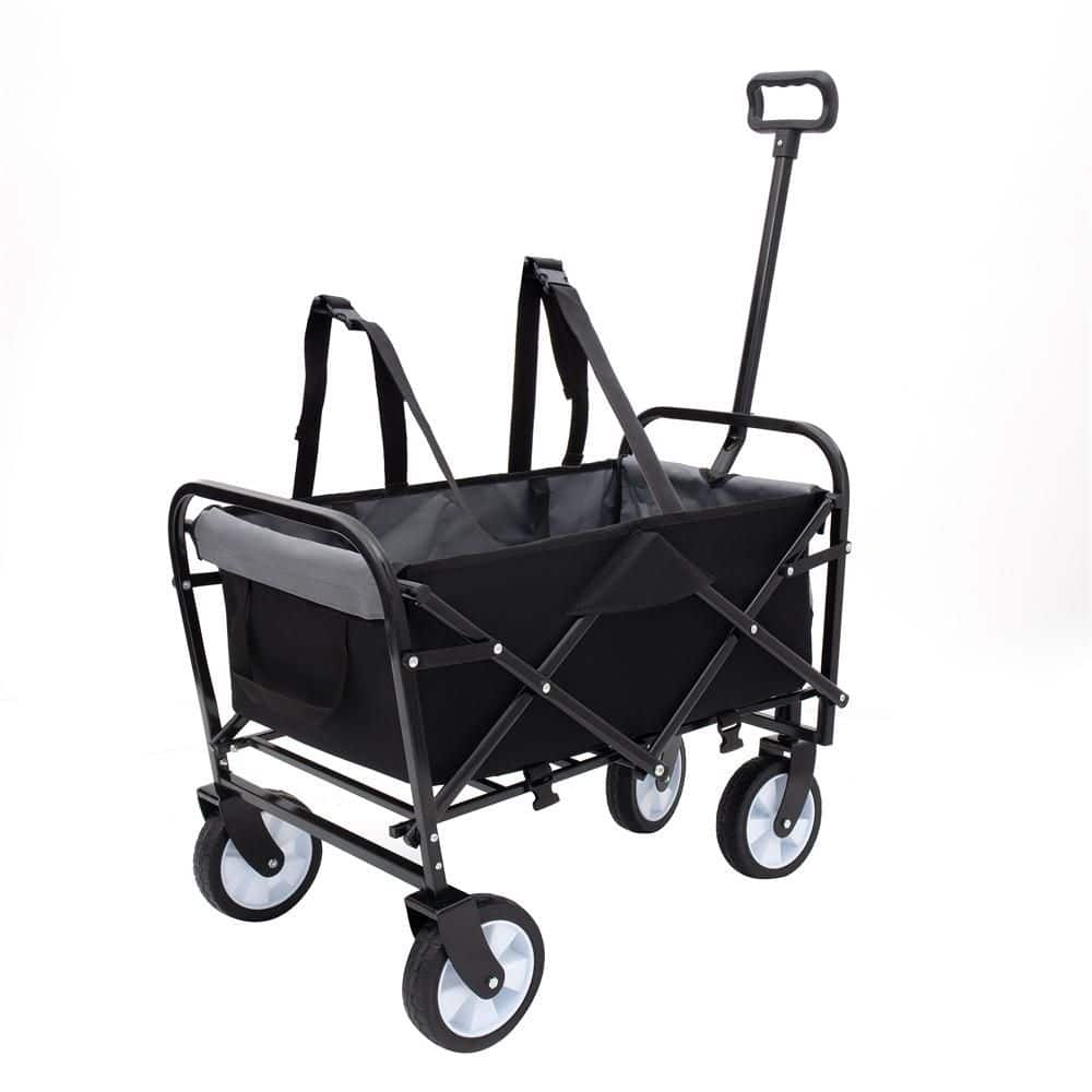 3 cu. ft. Strap Collapsible Foldable Wagon Cart Steel Garden Cart Supports 