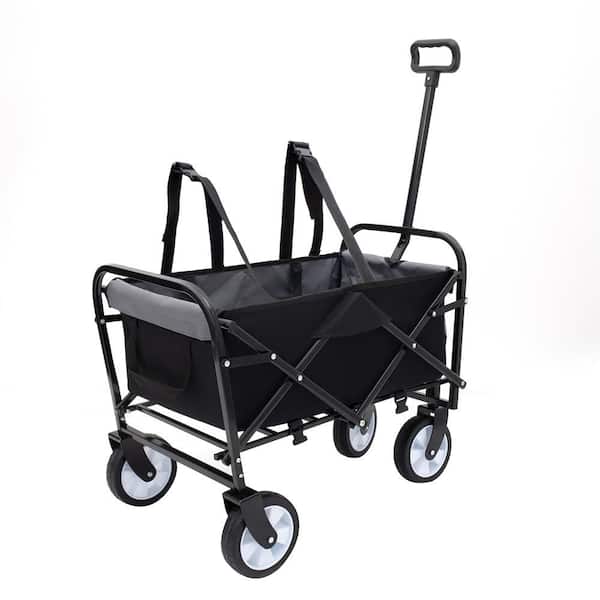Unbranded 3 cu. ft. Strap Collapsible Foldable Wagon Cart Steel Garden Cart Supports 225 lbs. Black