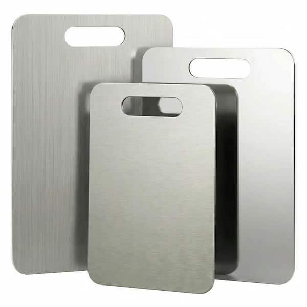 3-Piece Silver Stainless Steel Kitchen Cutting Board Set with Anti-Slip Surface, Dishwasher Safe, Warp Proof