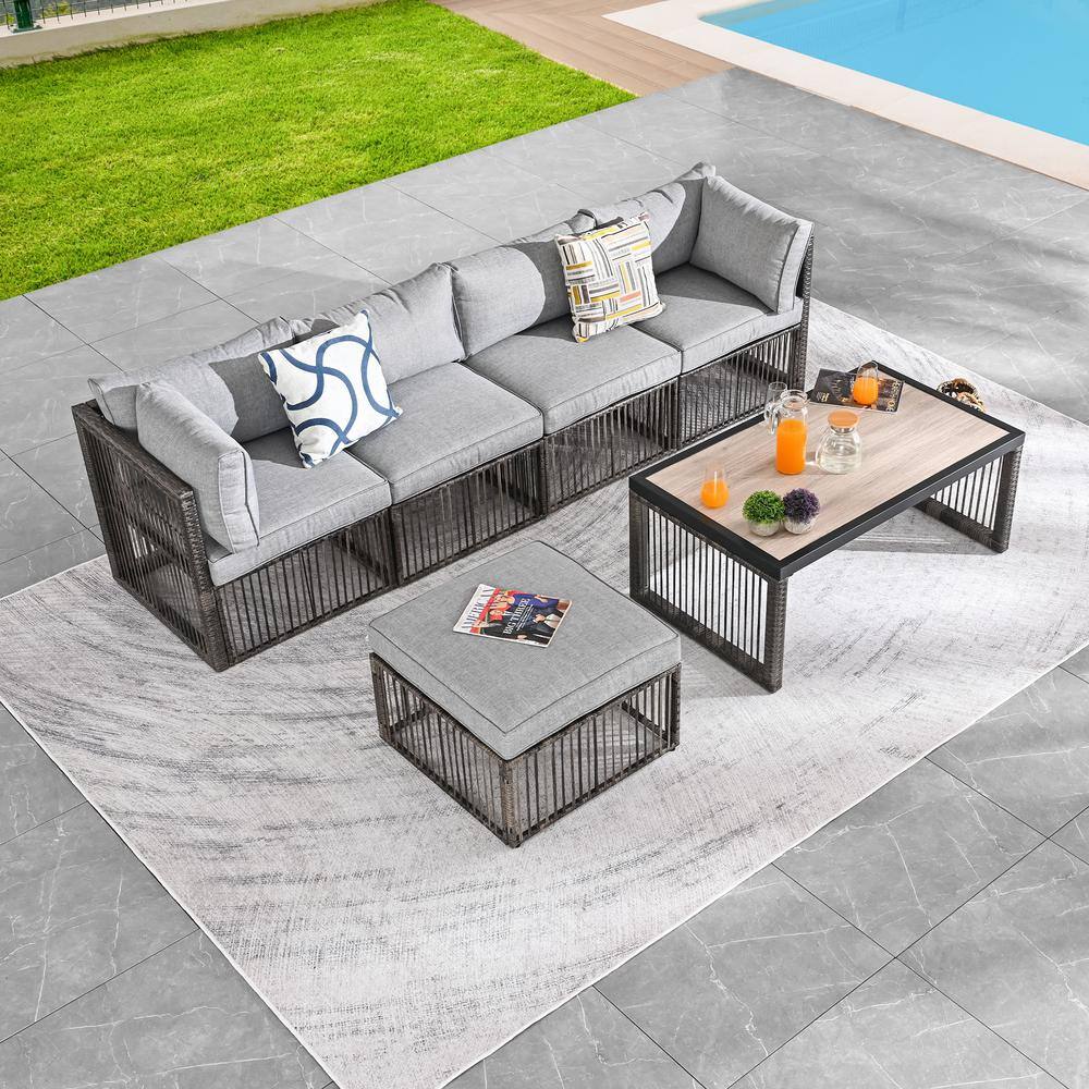 Patio Festival 6Piece Wicker Patio Conversation Deep Seating Set with