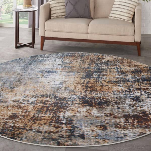 Astra Machine Washable 5 ft. x 5 ft. Multicolor Abstract Contemporary Round Area Rug