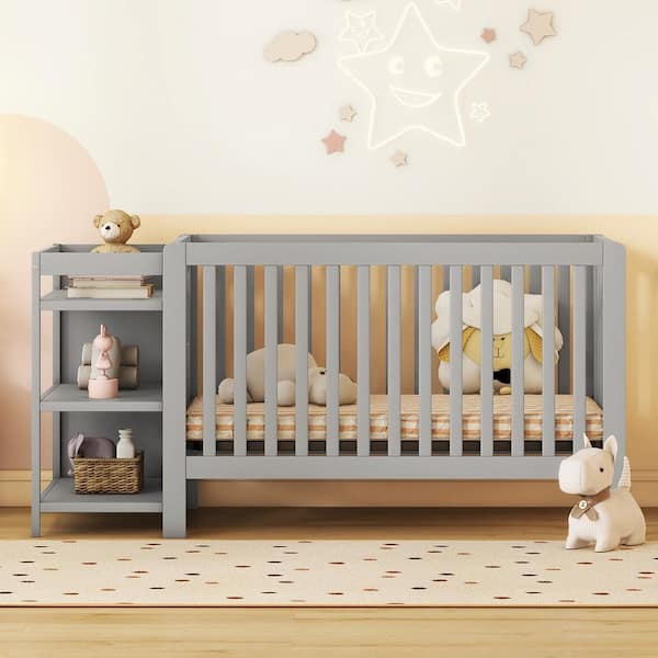 wetiny Gray Solid Wood Crib