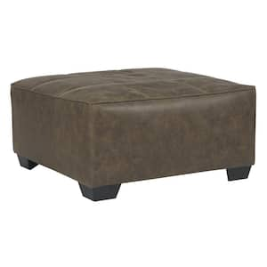 Brown Leather Rectangle Accent Ottoman Large