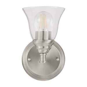 Marsden 5.5 in. 1-Light Brushed Nickel Transitional Wall Sconce with Clear Glass Shade