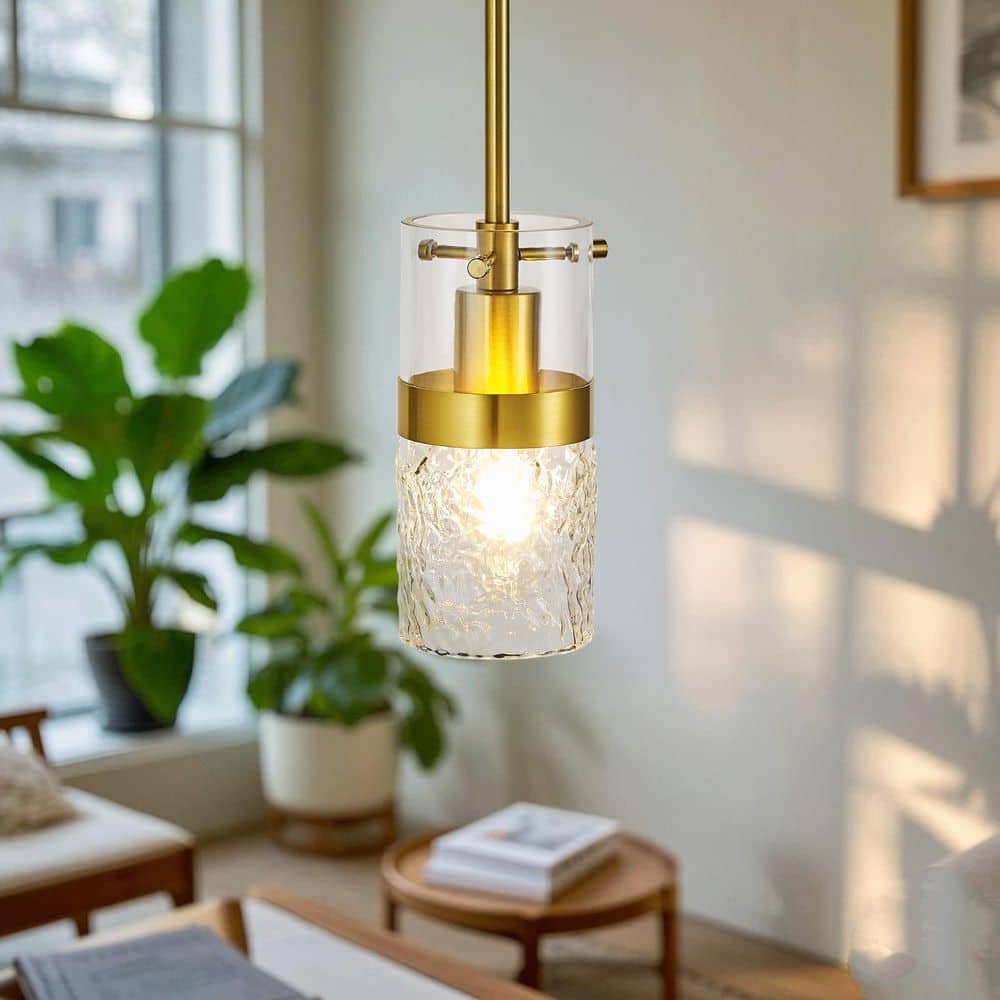 Home Lighting 60W 3-Light Gold Metal Pendant Light Adjustable Transparent Hammer Glass for Kitchen Island price history on PriceWatchPro