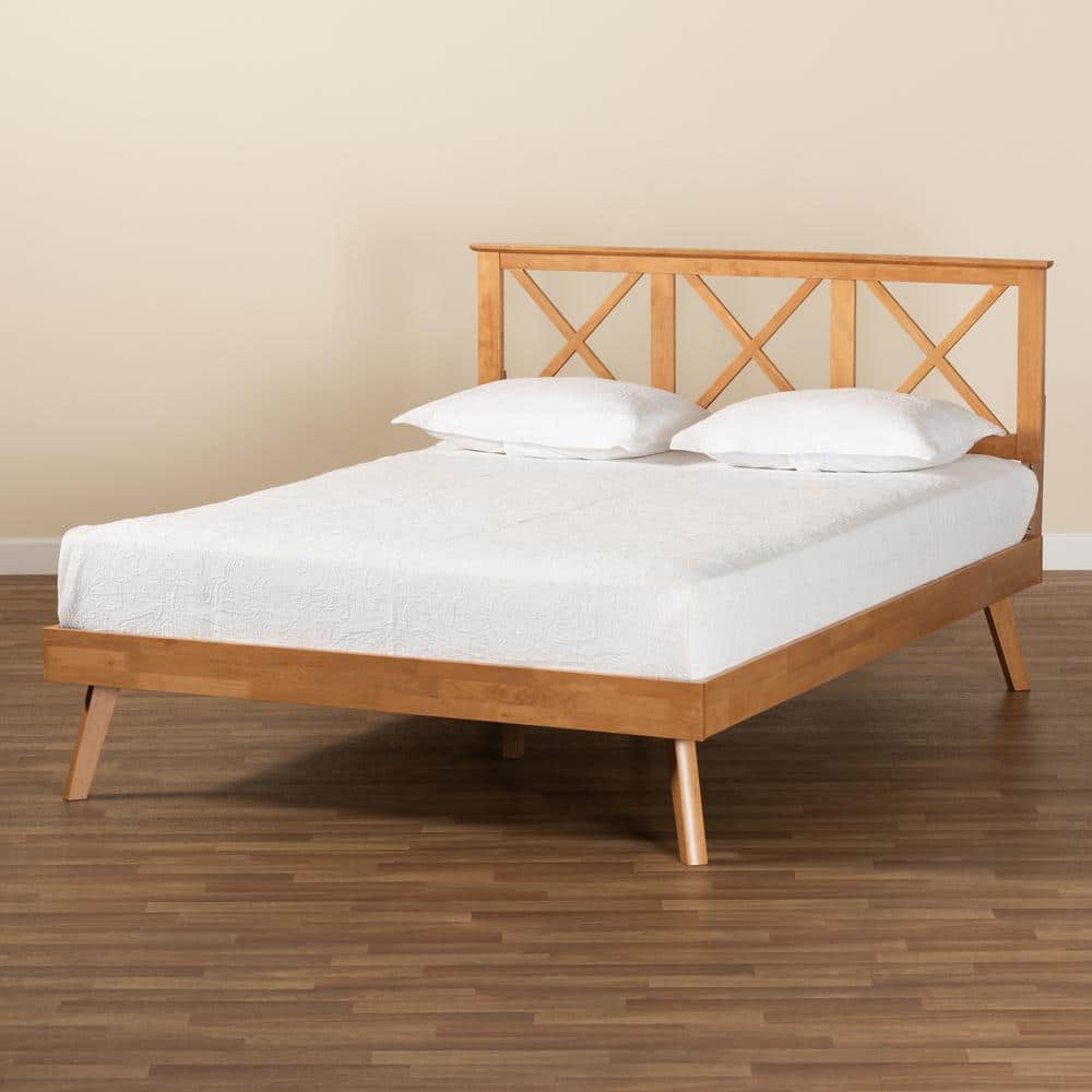 Galvin Brown Wood Full Platform Bed with Tufted Upholstery