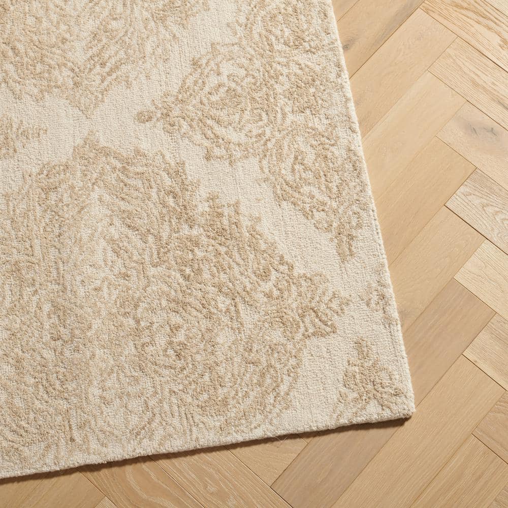 Ivory and Beige Hand Tufted Wool Trellis Rectangular Rug