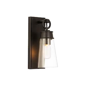 Wentworth 4.5 in. 1-Light Matte Black Wall Sconce Light with Glass Shade