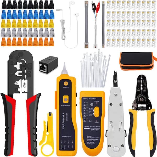 104-Piece RJ45 Crimp Tool Set with CAT5 CAT6 Crimper, Connectors, Covers, Cable Tester, Wire Punch Down