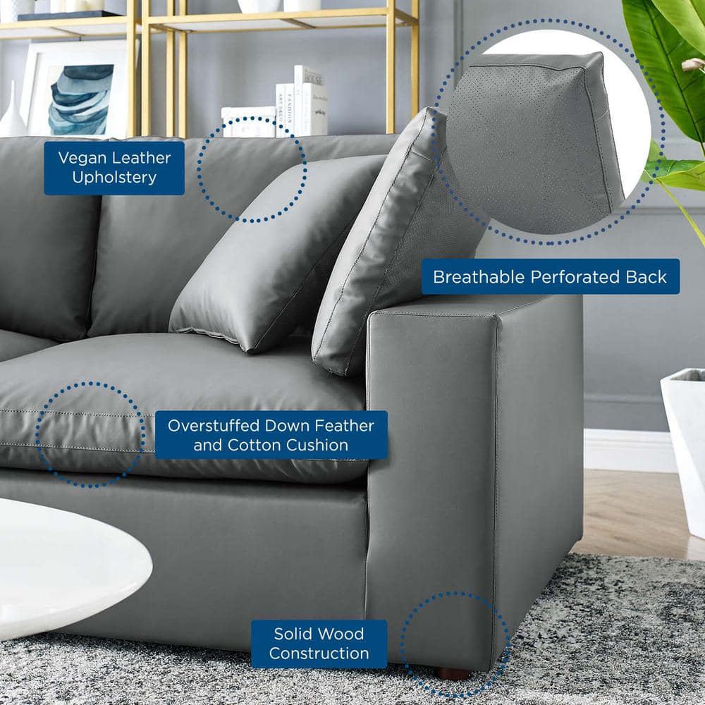 Gray Faux Leather Six-Piece Sectional Sofa with Ottoman