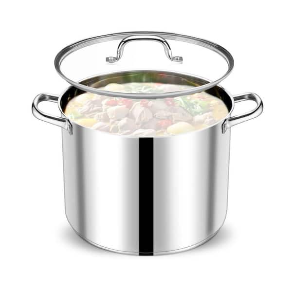 20 QT Stock Pot with Lid, Stainless Steel Large Cooking Pot, Tri-ply Bottom for All Stoves, Heavy-Duty