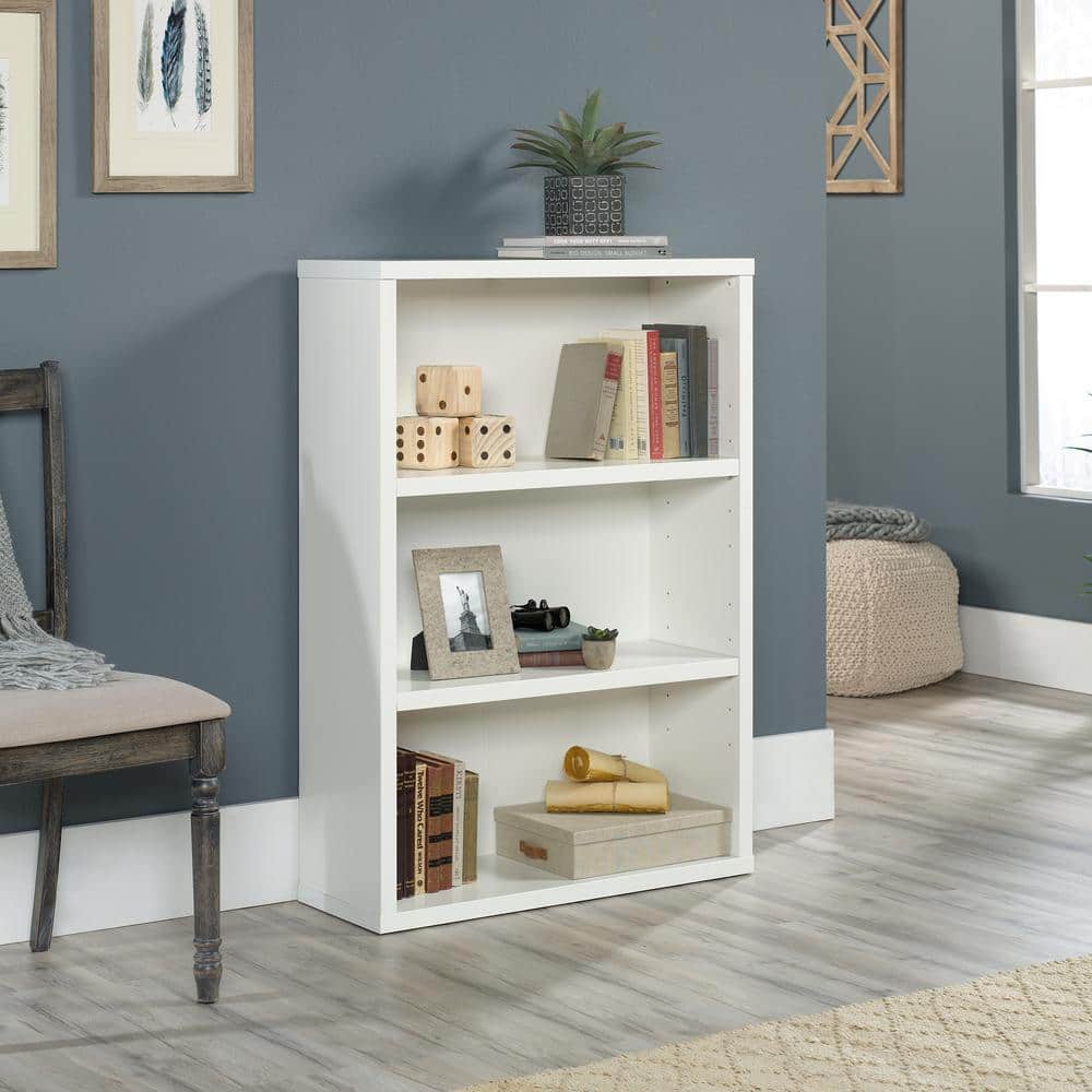 Soft White Adjustable 3-Shelf Display Bookcase with Cubes
