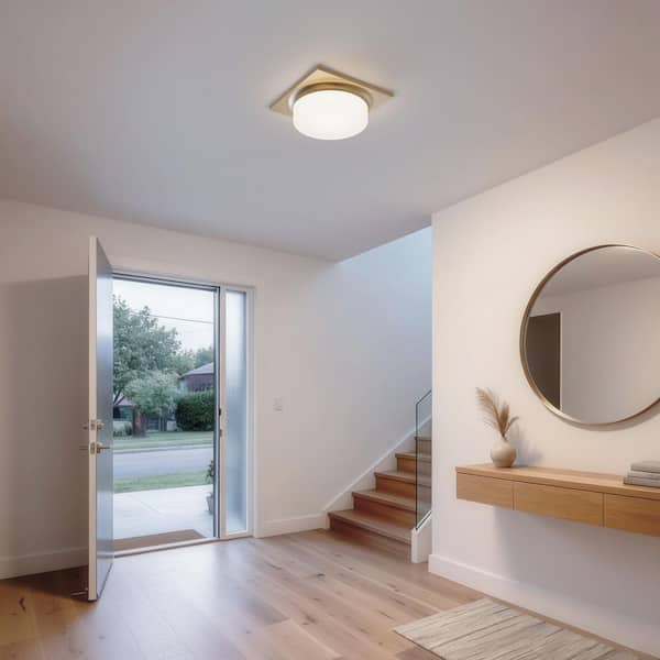 Grande 13 in. Antique Brass 5 CCT LED Flush Mount with Etched Opal Glass Shade