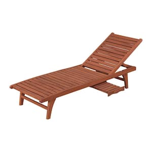 24 in. x 77 in. x 13 in. Solid Wood Medium Brown Chaise Lounge With Pull-Out Tray
