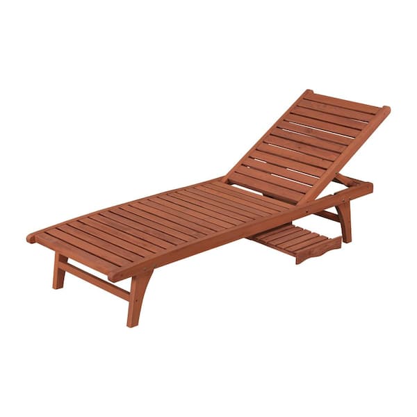 Leisure Season 24 in. x 77 in. x 13 in. Solid Wood Medium Brown Chaise Lounge With Pull-Out Tray