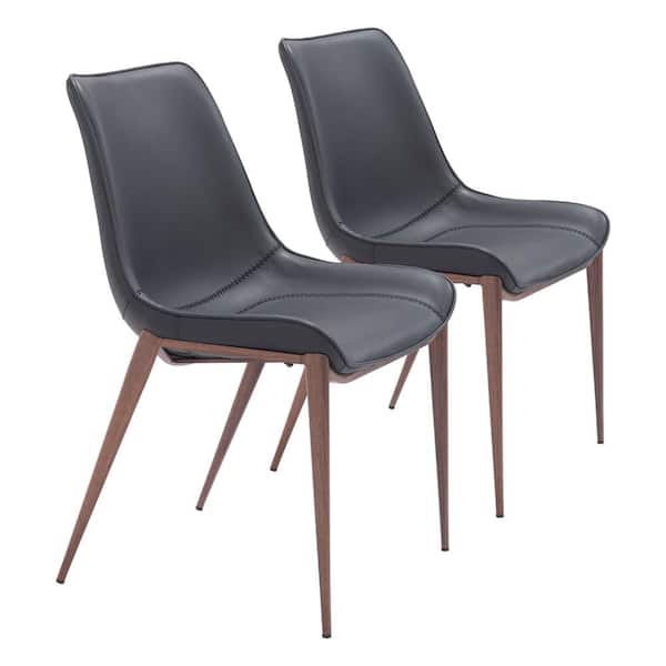 ZUO Magnus Black and Walnut Faux Leather Dining Chair - (Set of 2)
