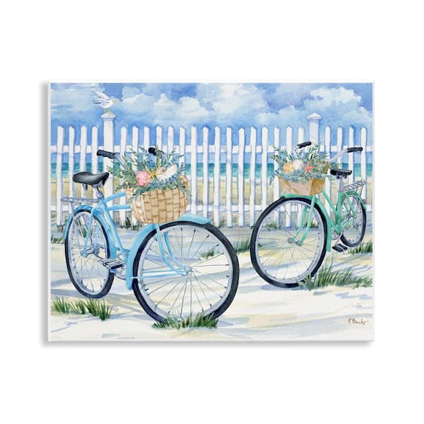 Stupell Industries Bicycles at Beach Fence by Paul Brent Unframed Typography Graphic Art Print 11 in. x 14 in.