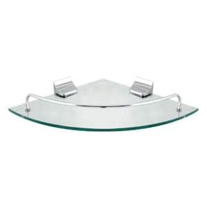 9.5 in. x 9.5 in. Glass Corner Shelf with Pre-Installed Rails in Polished Chrome