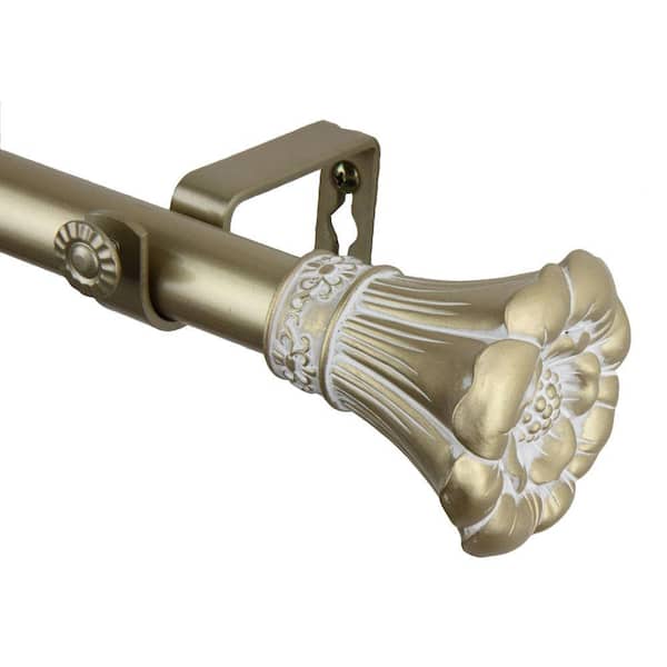 Rod Desyne 48 in. - 84 in. 1 in. Blossom Single Curtain Rod Set in Light Gold
