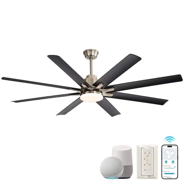 52 in. Smart Indoor Windmill Nickel Ceiling Fan with Integrated LED Light and Remote, 6 Speeds Quiet DC Motor Included