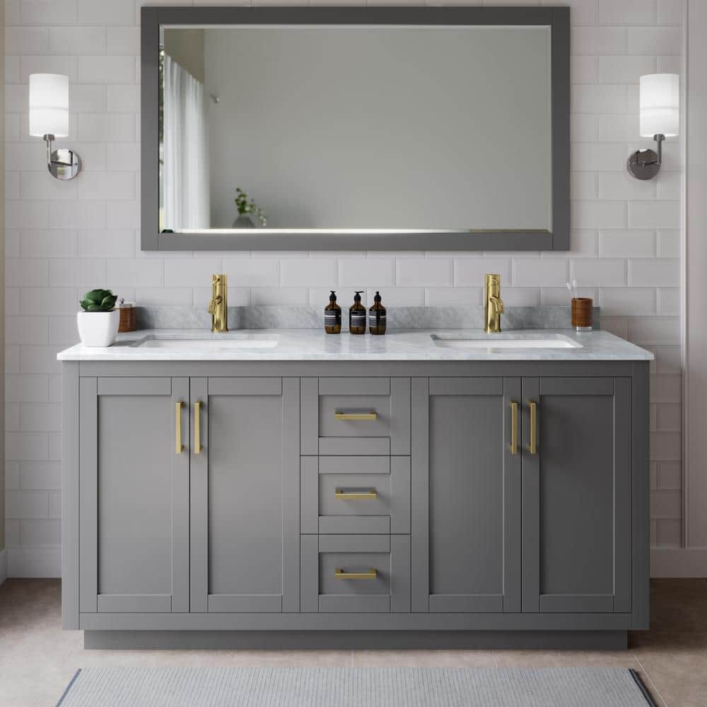 Miranda 66" Dark Gray and Gold Double Bathroom Vanity