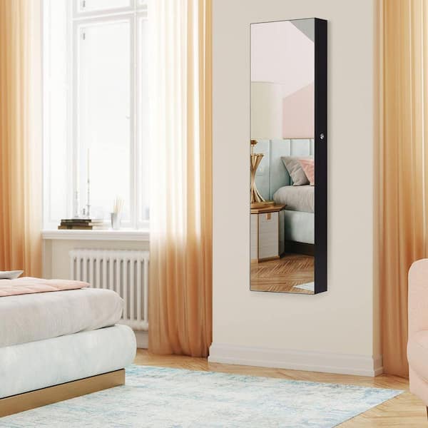 Mecale 14 in. x 54.5 in. Black MDF Wall Mounted Jewelry Armoire