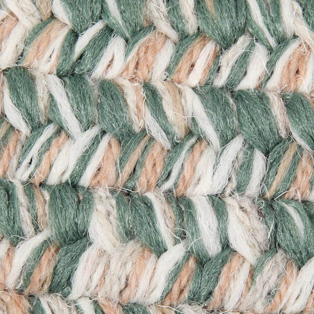 Green and White Oval Braided Wool Blend Area Rug 2' x 3'