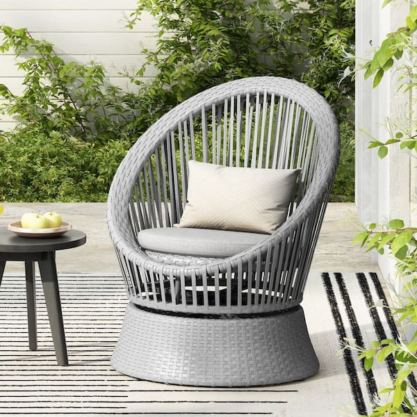 Unbranded 26.7 in. Modern Silver Wicker Outdoor Lounge Chair with Gray Cushions