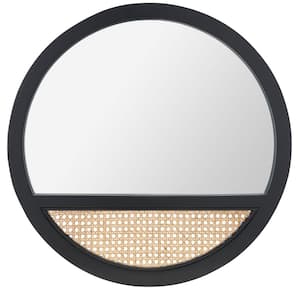 Deonna 23.5 in. W x 23.5 in. H Wood Round Modern Black/Natural Wall Mirror