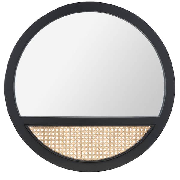 SAFAVIEH Deonna 23.5 in. W x 23.5 in. H Wood Round Modern Black/Natural Wall Mirror