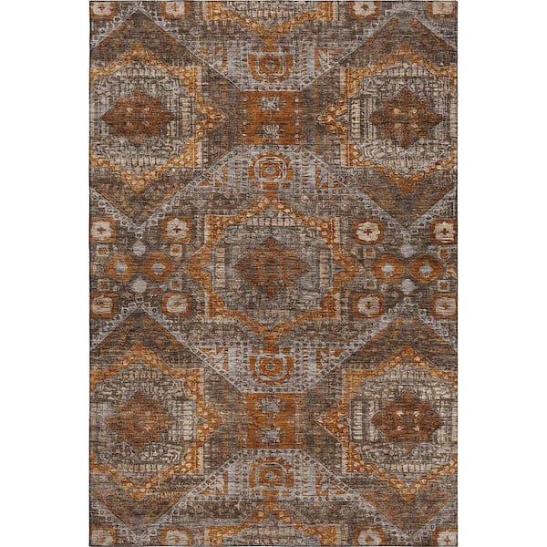 Mayfield Premium Machine Washable Abstract AMF1928 Copper 5 ft. x 7 ft. 6 in. Area Rug