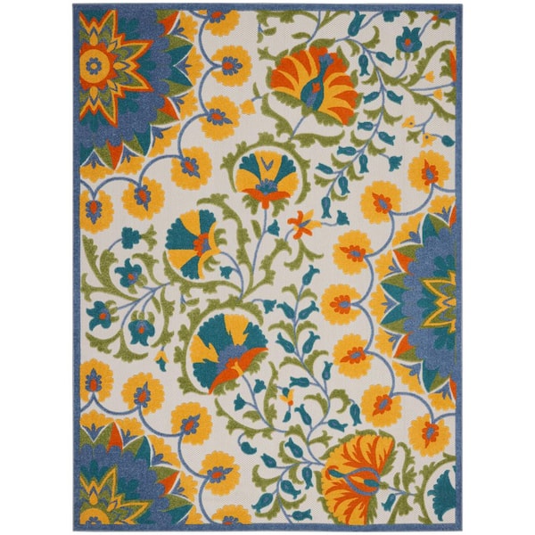 Aloha Multicolor 7 ft. x 10 ft. Floral Contemporary Indoor/Outdoor Patio Area Rug