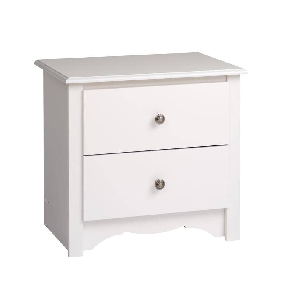 White 2-Drawer Wooden Nightstand with Pewter Knobs