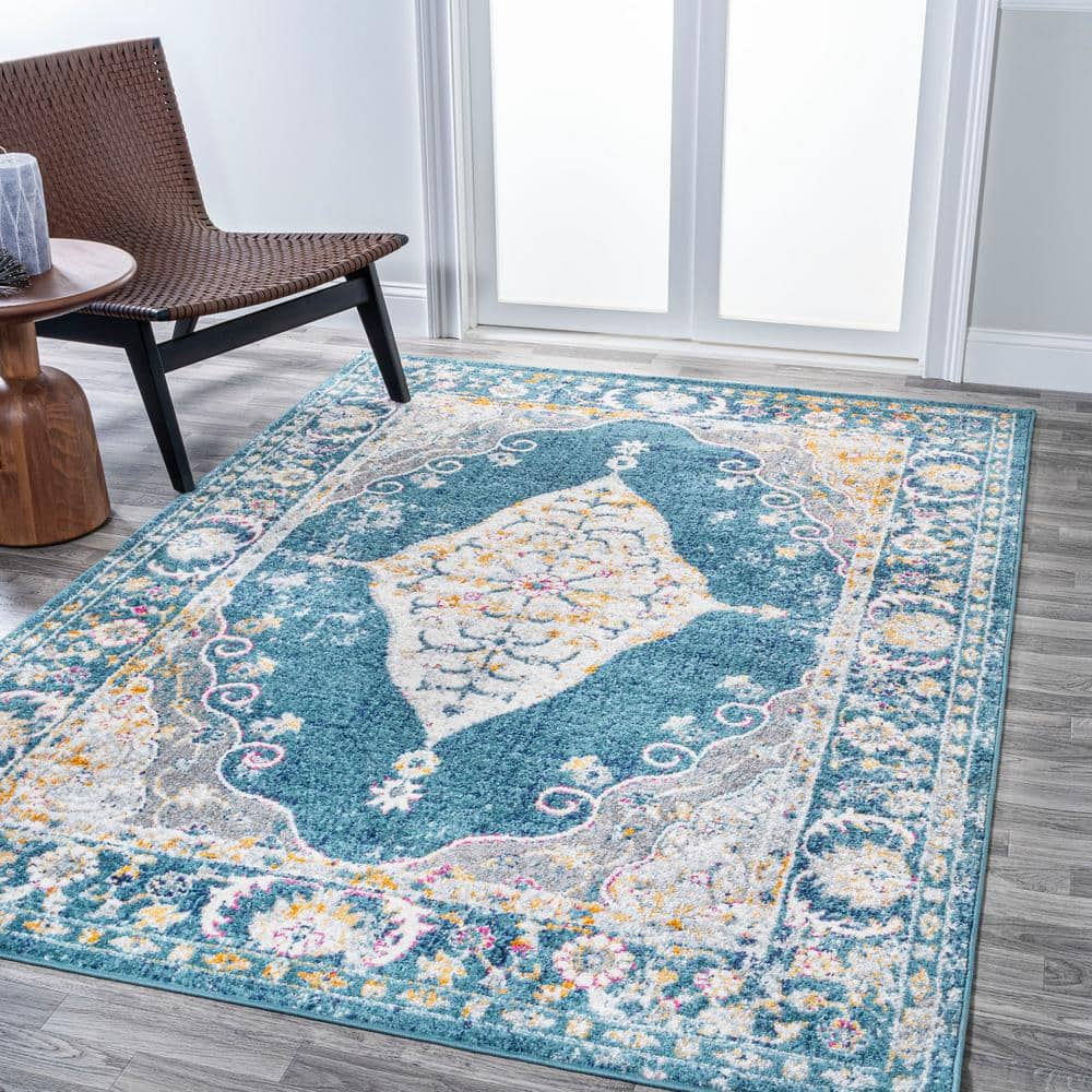 JONATHAN Y Zelda Bohemian Cottage Turquoise/Gray 3 ft. x 5 ft. Medallion  Area Rug MDP213A-3 - The Home Depot