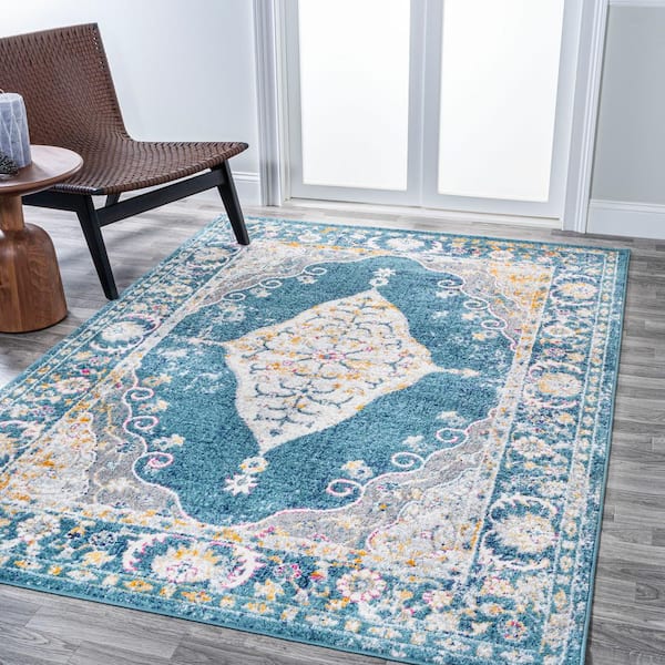 JONATHAN Y Zelda Bohemian Cottage Turquoise/Gray 8 ft. x 10 ft. Medallion Area Rug