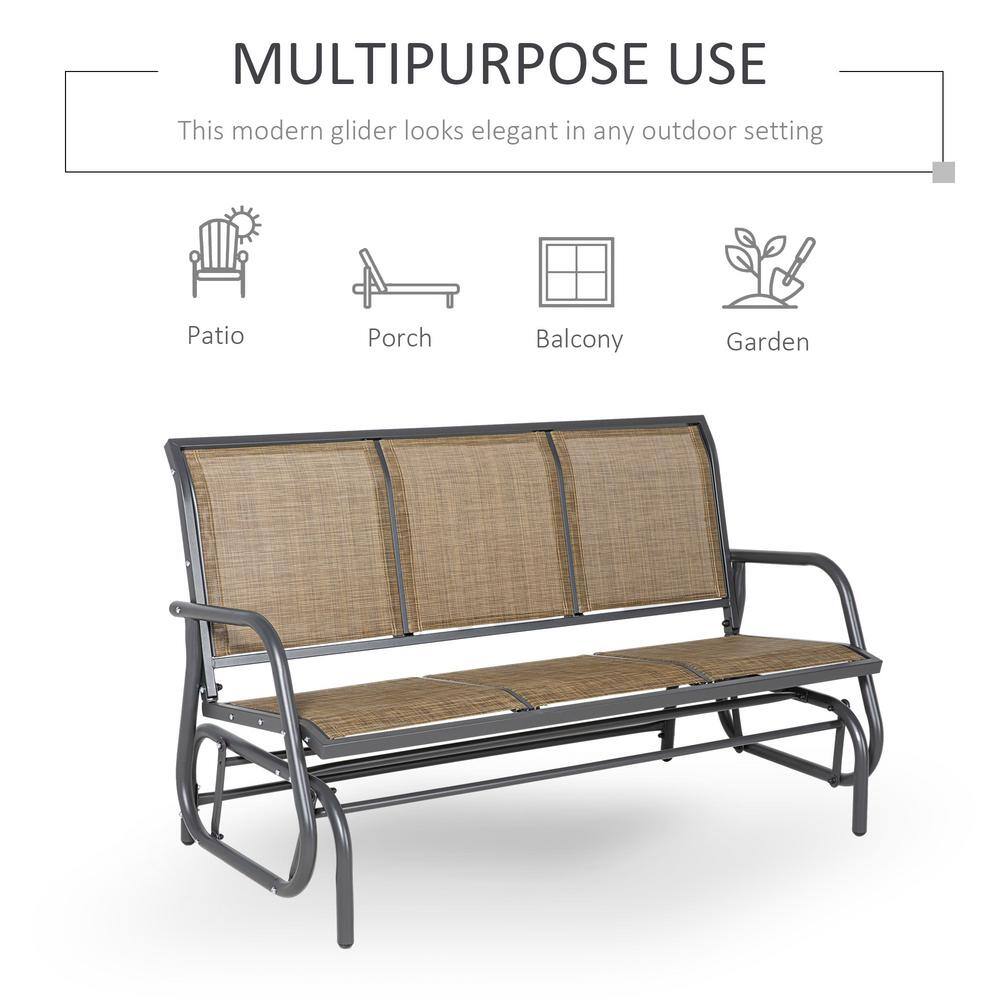 Light Brown Mesh Fabric Outdoor Glider Bench for Three